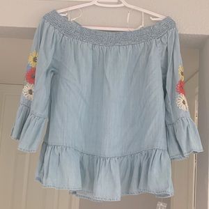 Denim blue off-shoulder summer top